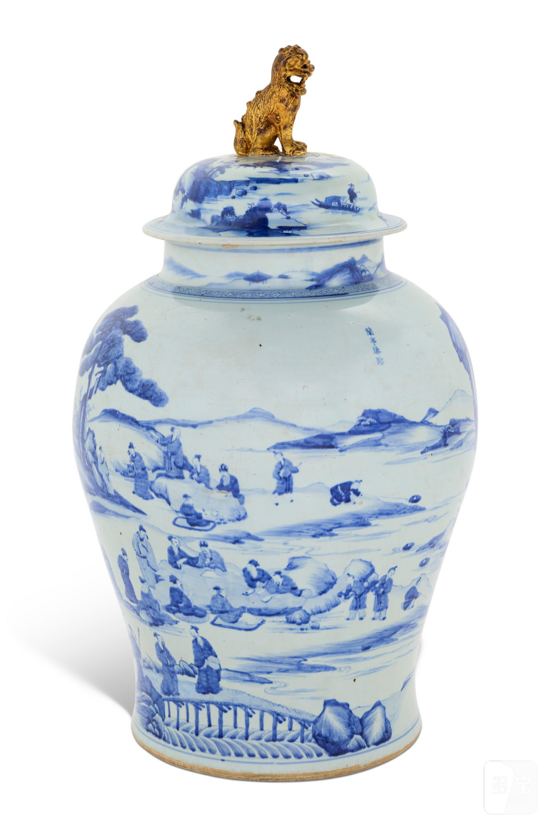 GRANDE POTICHE COUVERTE EN PORCELAINE BLEU BLANC À DÉCOR DU PAVILLON DES ORCHIDÉES  CHINE, DYNASTIE QING, ÉPOQUE KANGXI (1662-1722) - 图3
